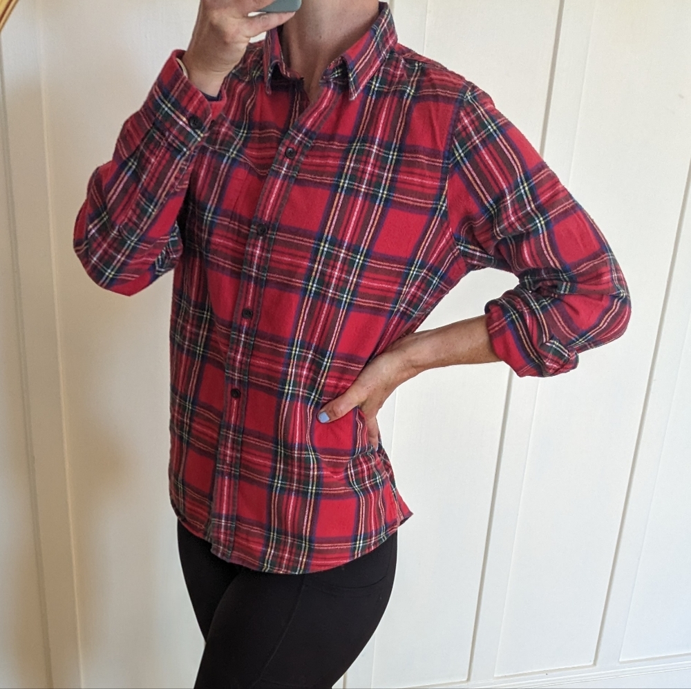 L.L. Bean Red Royal Stewart Tartan Plaid Flannel Shirt - Size M